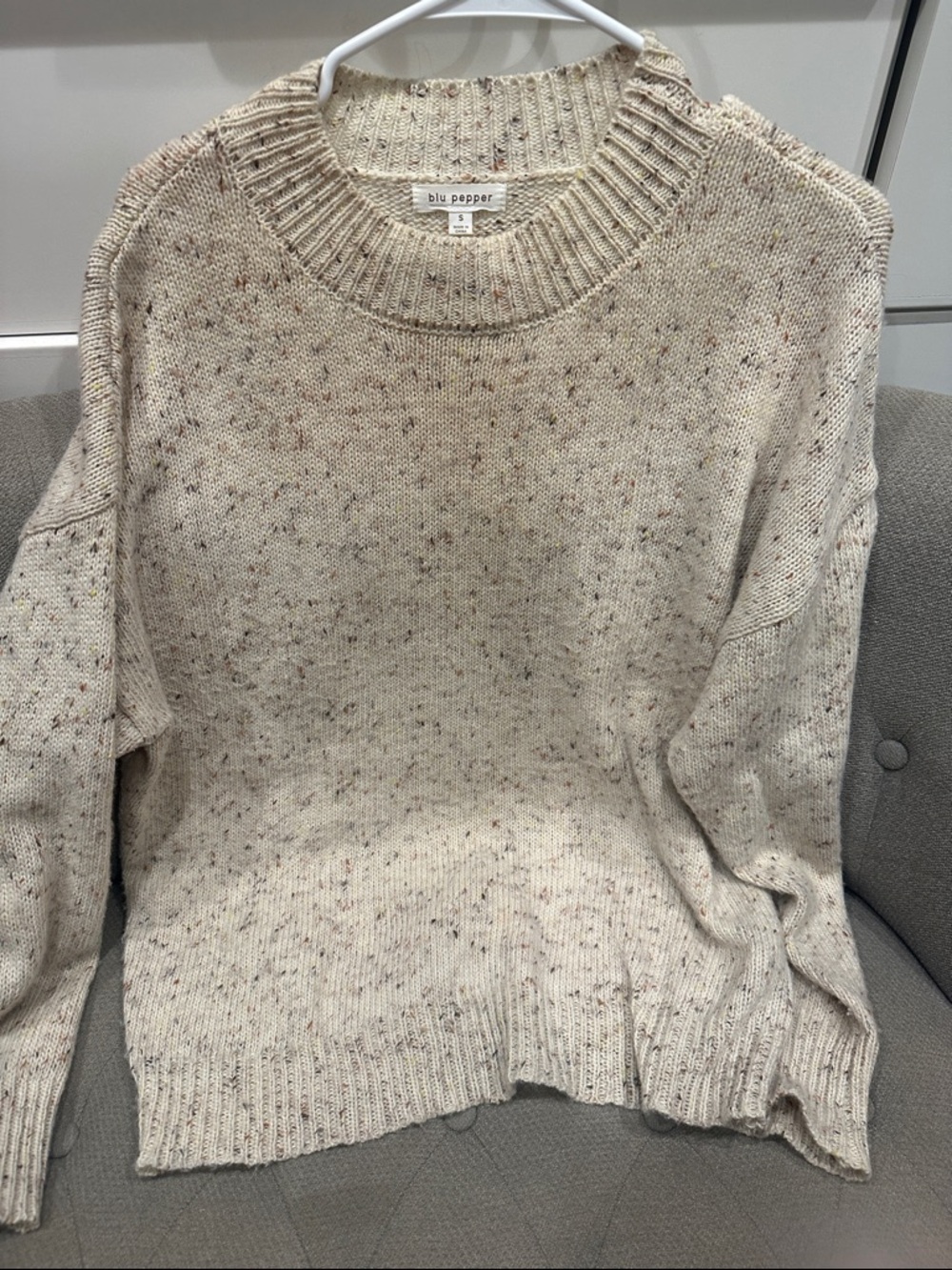 Blu Pepper Cream Speckled Crewneck Sweater with Multicolor Flecks
